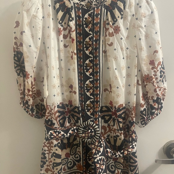 Farm Rio Flower Fan Tapestry Off-White Mini Dress - Picture 6 of 11